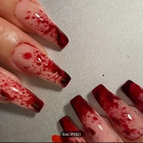 Press On Nails Other - 24 Long Bloody Nails Press On Party Gore Scary Costume Goth Punk Halooween